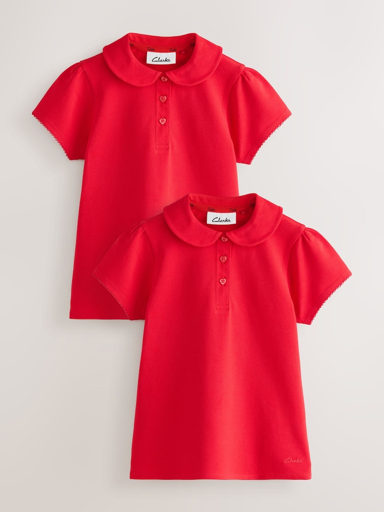 Clarks Red Short Sleeve School polo Shirts 2 Pack - Image 1 of 1