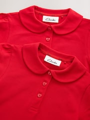 Clarks Red Short Sleeve School polo Shirts 2 Pack - Image 4 of 5