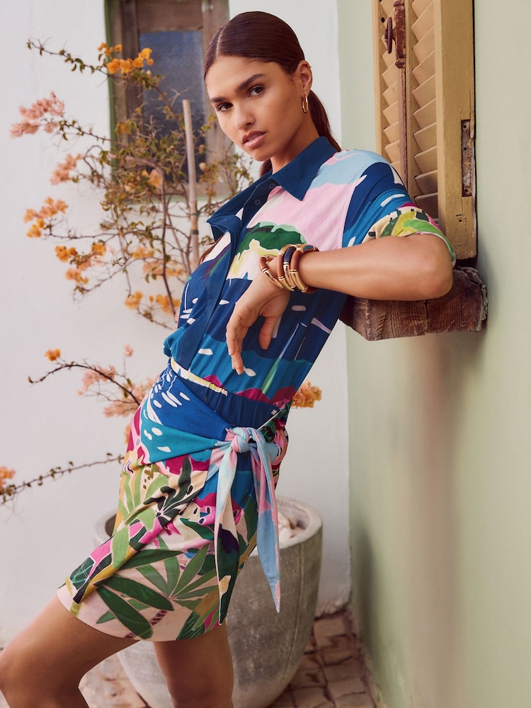 Multicolour Scenic Printed Holiday Wrap Mini Skirt - Image 1 of 8