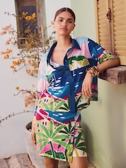 Multicolour Scenic Printed Holiday Wrap Mini Skirt - Image 2 of 8