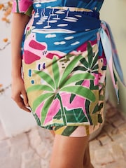 Multicolour Scenic Printed Holiday Wrap Mini Skirt - Image 3 of 8