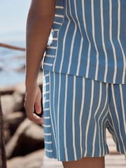 Blau/Weiß - Frottee-Shorts mit Streifen 100 % Baumwolle - Image 5 of 8