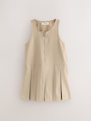 Clarks Stone Girls Zip Front Pleated School Pinafore - Image 1 of 5