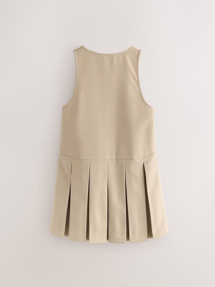 Clarks Stone Girls Zip Front Pleated School Pinafore - Image 2 of 5