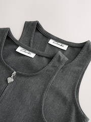 Clarks Grey Girls Zip Front Pleated School Pinafores 2 Pack - Image 5 of 8