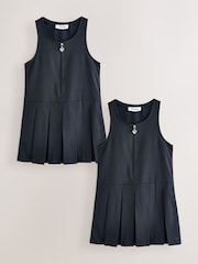 Clarks Navy Girls Zip Front Pleated School Pinafores 2 Pack - Image 1 of 6