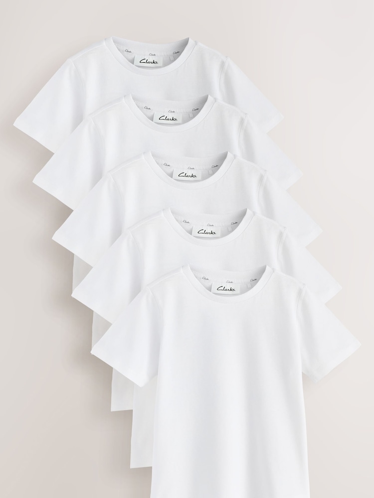 Clarks White Unisex Sports T-Shirts 5 Pack - Image 1 of 8 Clarks White Unisex Sports T-Shirts 5 Pack - Image 1 of 8