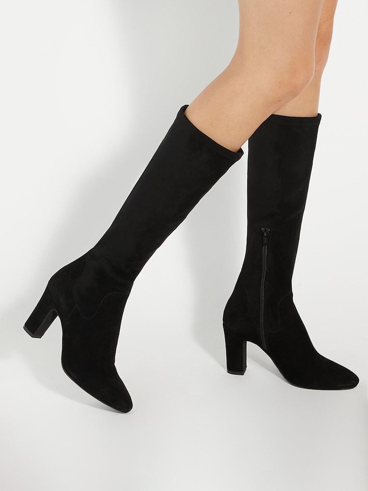 Dune London Black Wide Fit Simple Stretch Knee High Boots - Image 1 of 5