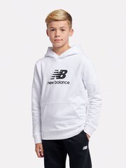 New Balance White Kids French Terry Stacked Logo 100% Cotton Hoodie - Image 1 of 6
