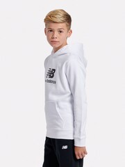New Balance White Kids French Terry Stacked Logo 100% Cotton Hoodie - Image 2 of 6
