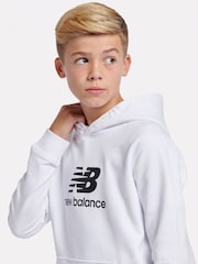 New Balance White Kids French Terry Stacked Logo 100% Cotton Hoodie - Image 4 of 6