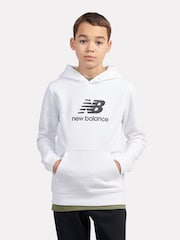 New Balance White Kids French Terry Stacked Logo 100% Cotton Hoodie - Image 6 of 6