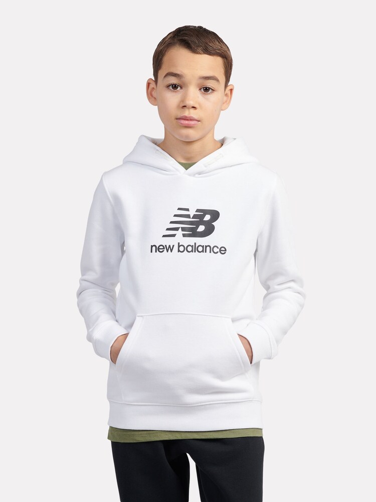 New Balance White Kids French Terry Stacked Logo 100% Cotton Hoodie - Image 6 of 6