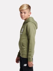 New Balance Green Boys Brush Back Stacked Logo Hoodie - Image 2 of 8