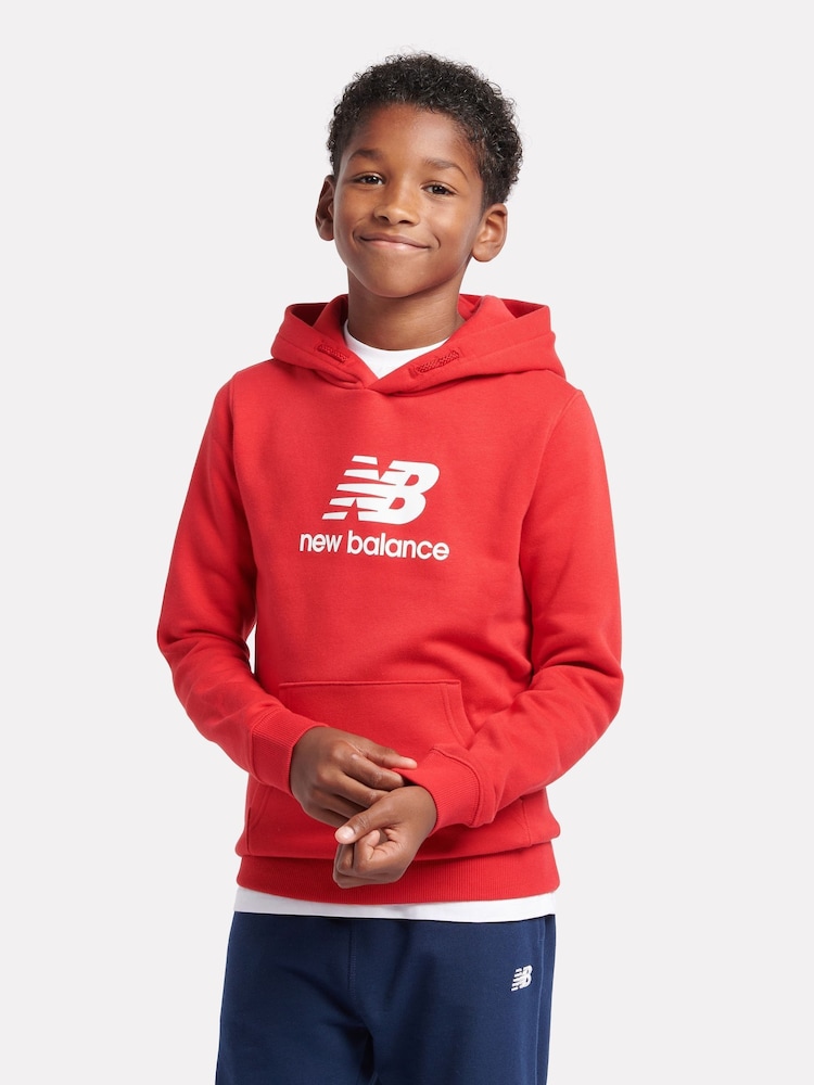 New Balance Red Kids French Terry Stacked Logo 100% Cotton Hoodie - Image 1 of 5