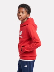New Balance Red Kids French Terry Stacked Logo 100% Cotton Hoodie - Image 2 of 5