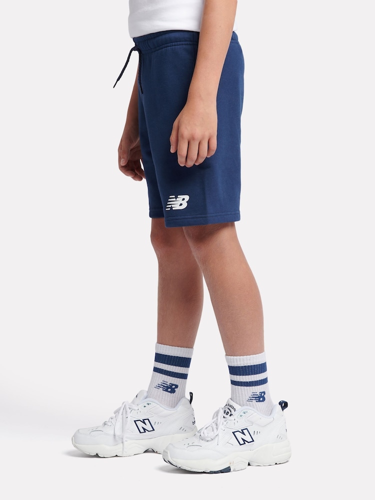 New Balance Blue Navy Kids French Terry Stacked Logo 100% Cotton Shorts - Image 2 of 5
