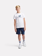 New Balance Blue Navy Kids French Terry Stacked Logo 100% Cotton Shorts - Image 5 of 5