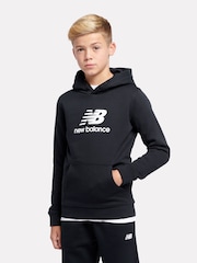 New Balance Black Kids French Terry Stacked Logo 100% Cotton Hoodie - Image 1 of 4