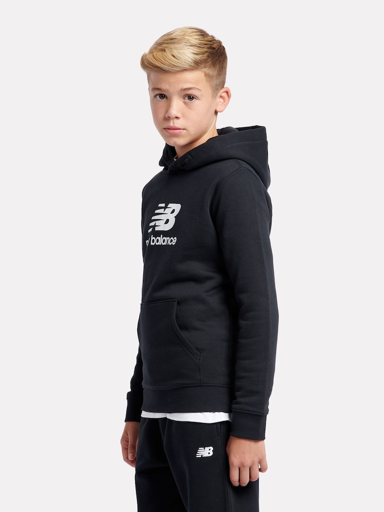 New Balance Black Kids French Terry Stacked Logo 100% Cotton Hoodie - Image 2 of 4