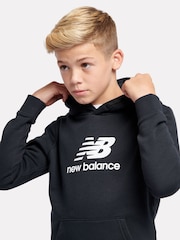 New Balance Black Kids French Terry Stacked Logo 100% Cotton Hoodie - Image 4 of 4