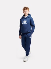New Balance Light Blue Boys 100% Cotton French Terry Stacked Logo Joggers - Image 4 of 8