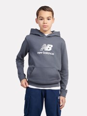 New Balance Blue Light Kids French Terry Stacked Logo 100% Cotton Hoodie - Image 1 of 5