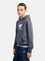 New Balance Blue Light Kids French Terry Stacked Logo 100% Cotton Hoodie - Image 2 of 5