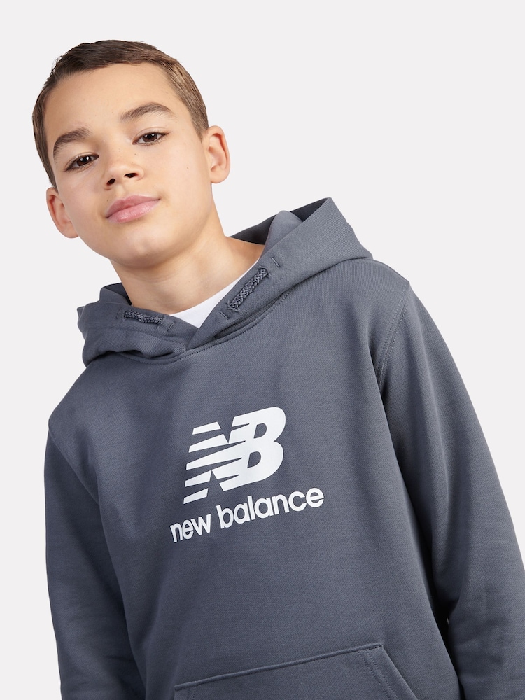 New Balance Blue Light Kids French Terry Stacked Logo 100% Cotton Hoodie - Image 4 of 5