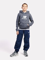 New Balance Blue Light Kids French Terry Stacked Logo 100% Cotton Hoodie - Image 5 of 5