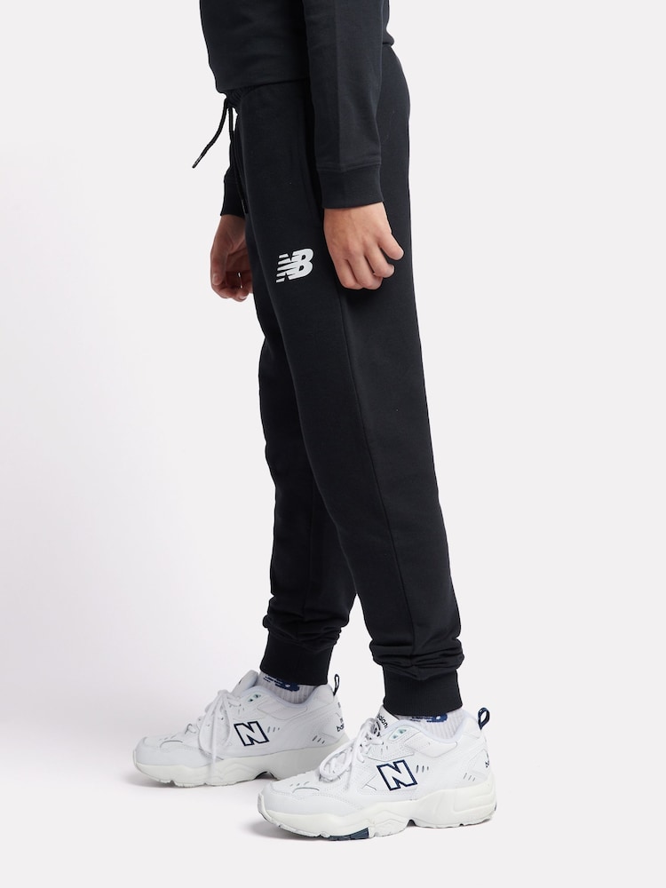 New Balance Black Boys 100% Cotton French Terry Stacked Logo Joggers - Image 2 of 5