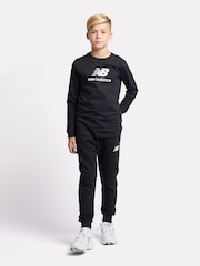 New Balance Black Boys 100% Cotton French Terry Stacked Logo Joggers - Image 5 of 5