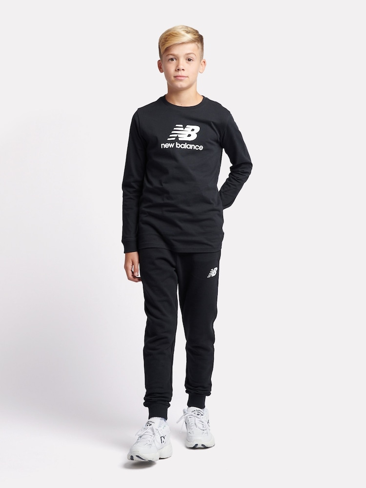 New Balance Black Boys 100% Cotton French Terry Stacked Logo Joggers - Image 5 of 5