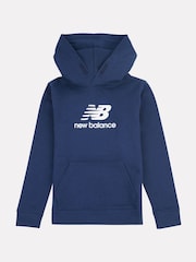 New Balance Aqua Blue Kids French Terry Stacked Logo 100% Cotton Hoodie - Image 6 of 8