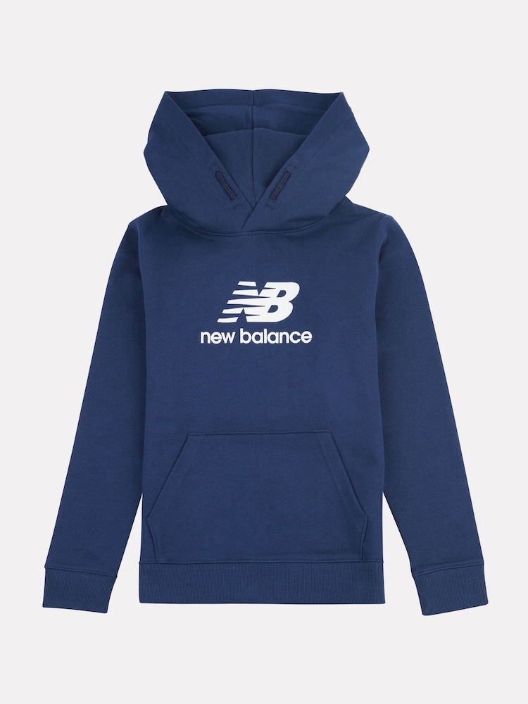New Balance Aqua Blue Kids French Terry Stacked Logo 100% Cotton Hoodie - Image 6 of 8