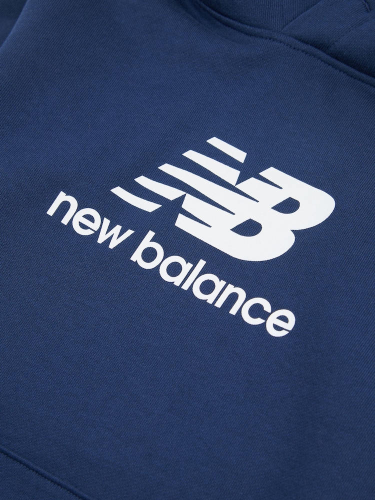 New Balance Aqua Blue Kids French Terry Stacked Logo 100% Cotton Hoodie - Image 8 of 8