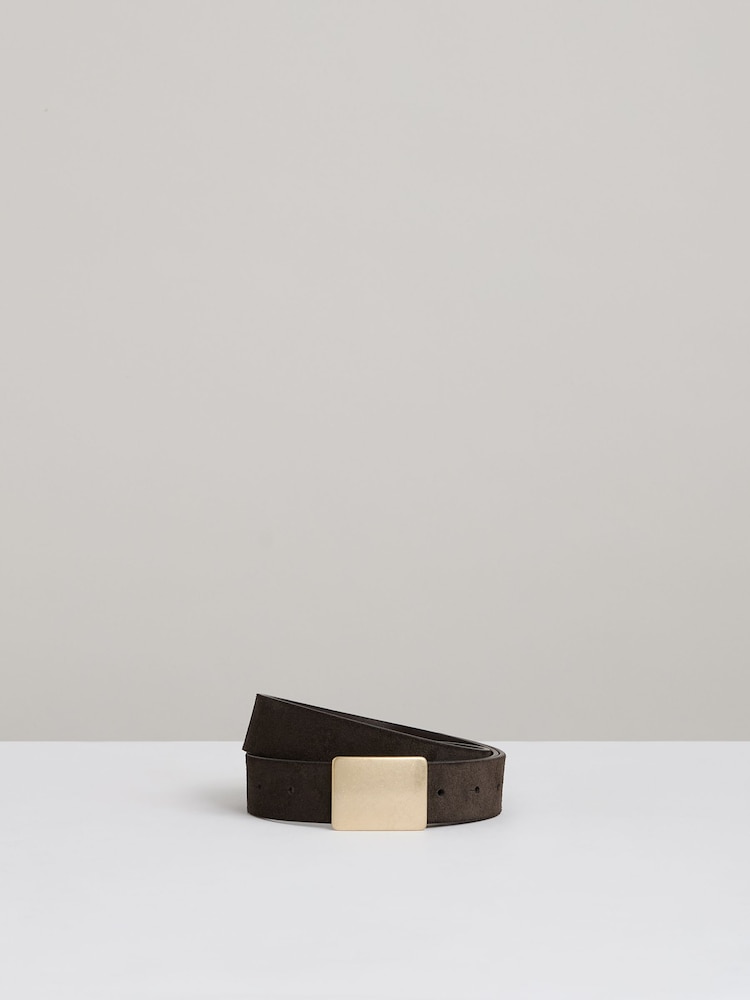 Reiss Chocolate Eva Suede Square-Buckle Belt - Image 1 of 4
