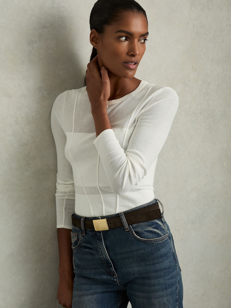 Reiss Chocolate Eva Suede Square-Buckle Belt - Image 2 of 4