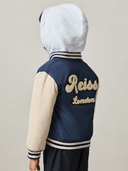 Reiss Airforce Blue/Off White Fred 3-9 yrs Logo Patch Hooded Varsity Jacket - Image 4 of 6