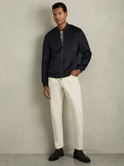 Reiss Navy Harlan Brushed Wool-Blend Bomber Jacket - Image 1 of 6