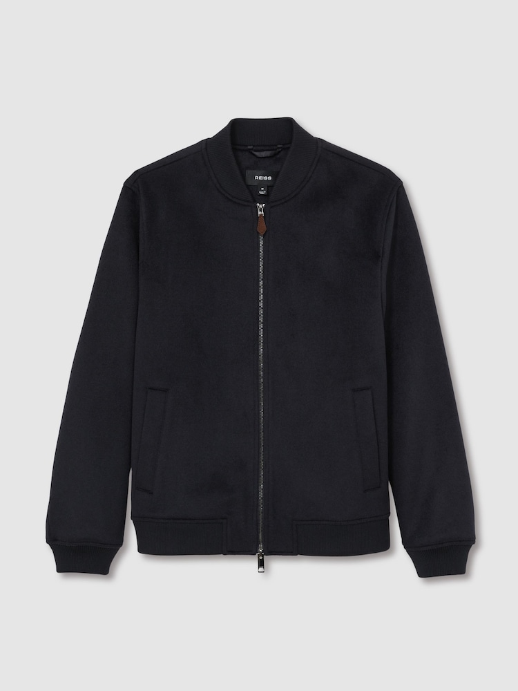 Reiss Navy Harlan Brushed Wool-Blend Bomber Jacket - Image 2 of 6