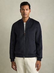 Reiss Navy Harlan Brushed Wool-Blend Bomber Jacket - Image 3 of 6