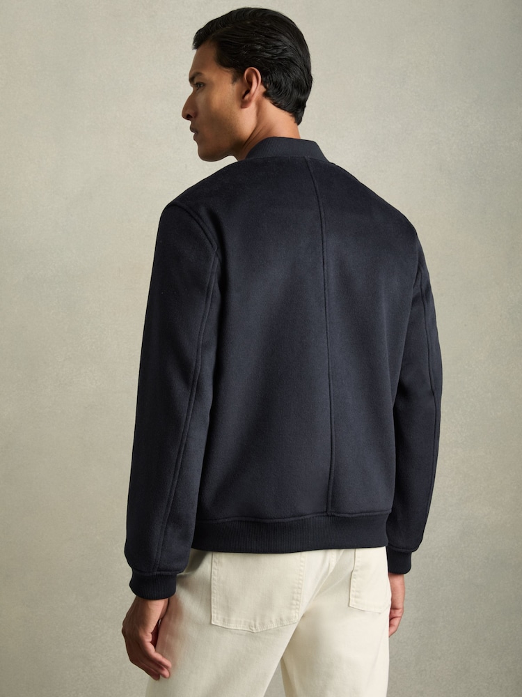 Reiss Navy Harlan Brushed Wool-Blend Bomber Jacket - Image 4 of 6