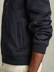 Reiss Navy Harlan Brushed Wool-Blend Bomber Jacket - Image 5 of 6