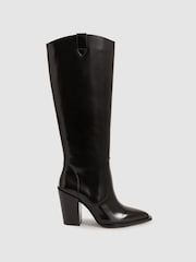 Paige Leather Knee-High Block-Heel Boots - Image 1 of 4