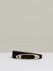 Reiss Black Evelina Suede Oval-Buckle Belt - Image 1 of 4