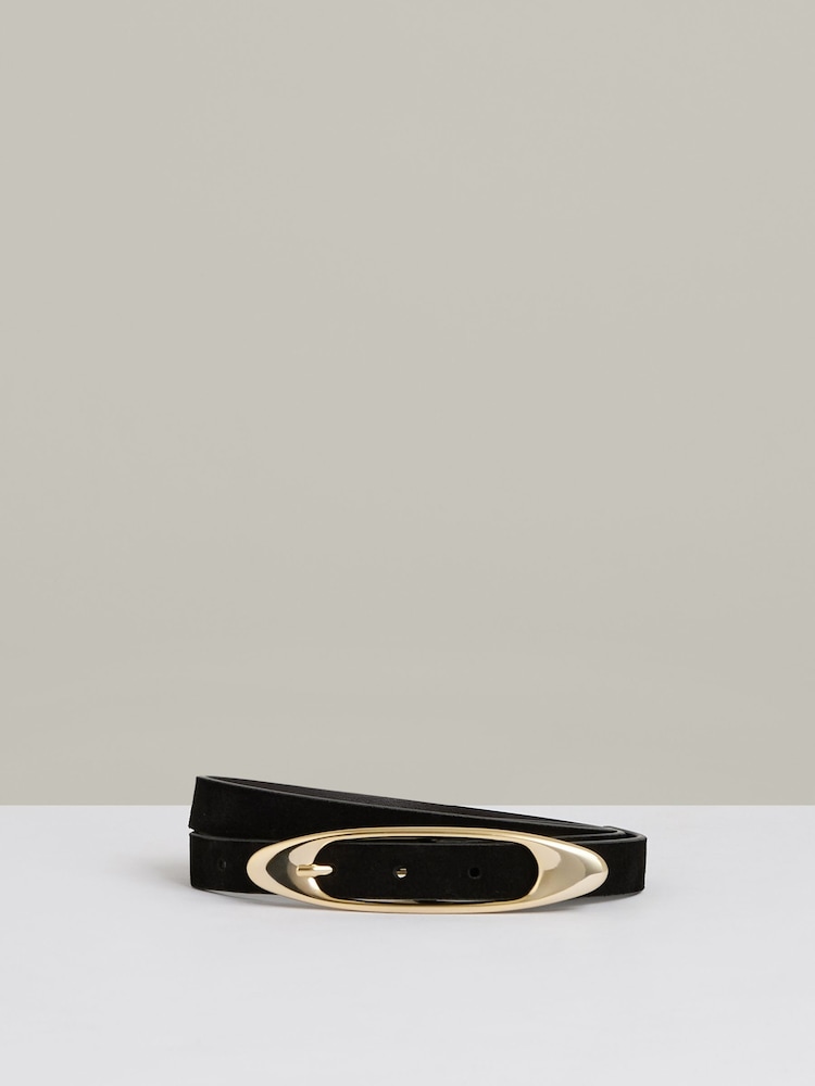 Reiss Black Evelina Suede Oval-Buckle Belt - Image 1 of 4
