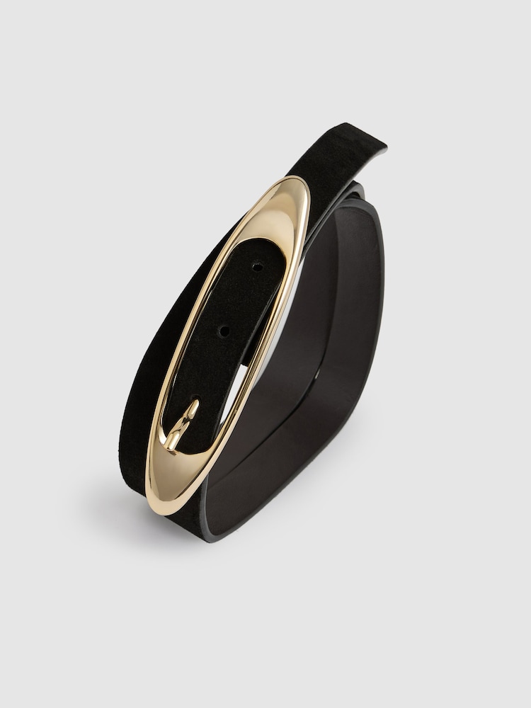 Reiss Black Evelina Suede Oval-Buckle Belt - Image 4 of 4 Reiss Black Evelina Suede Oval-Buckle Belt - Image 4 of 4
