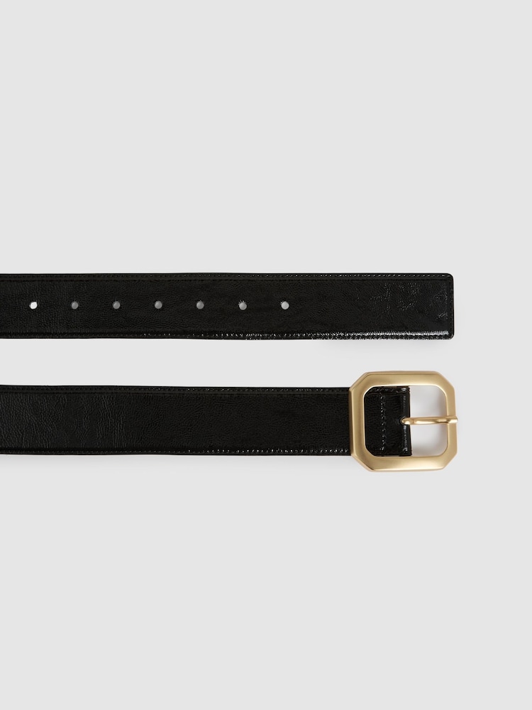 Reiss Black Evelina Leather Oval-Buckle Belt - Image 5 of 5