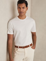 Reiss White Leo Mercerised-Cotton Ribbed T-Shirt - Image 1 of 6
